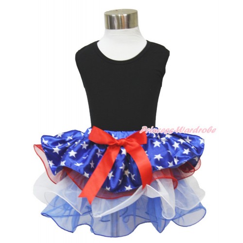 American's Birthday Black Baby Pettitop with Red Bow Patriotic American Star Red White Blue Petal Newborn Pettiskirt NG1537